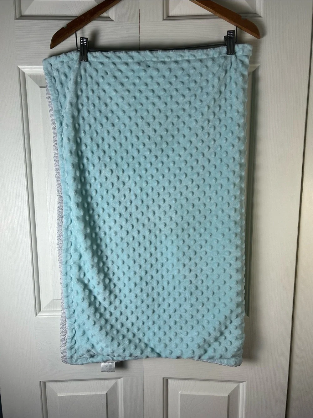 Sweet Dolphin Light Blue Baby Blanket Minky Dot White Sherpa Lovey